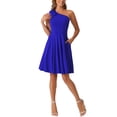 thumbnail image 2 of Vestido de fiesta A-Line con tirante asimétrico y lazo para mujer INSPIRE CHIC, con bolsillos, color azul real, talla XL, 2 of 6