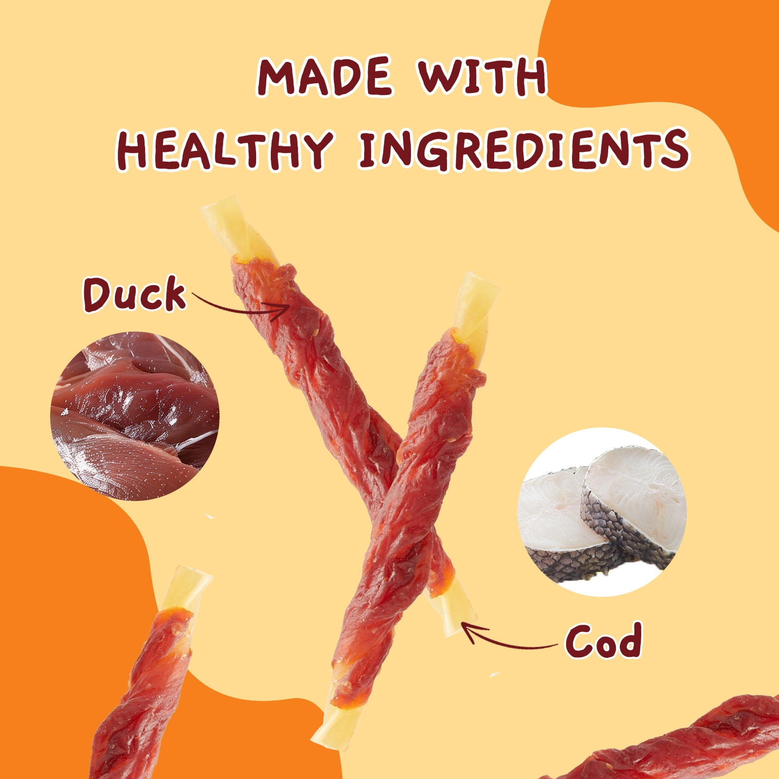 (5 pack) Jungle Calling Duck Wrapped Cod Sticks Dog Treats Rawhide Training Snacks Natural Chewy Sticks
