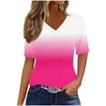 thumbnail image 2 of Aobny Tops Women Pink Cooling Gradient T-Shirt V-Neck Elbow-Length Women Spring Tops, 2 of 7