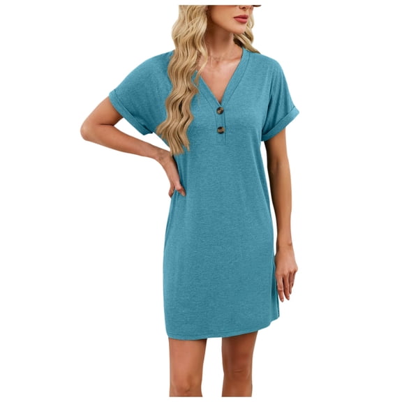 Ohufall Women's Short Sleeve Nightgowns V Neck Nightshirt Soft Nightdress Sleepwear