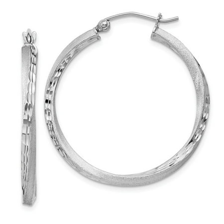 Roy Rose Jewelry Sterling Silver Satin and Diamond Cut Twist Hoop Earrings