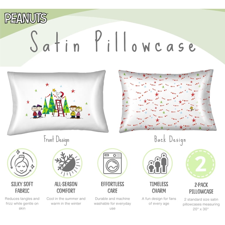 Peanuts Snoopy White Reversible Silky Satin Pillowcase, Standard