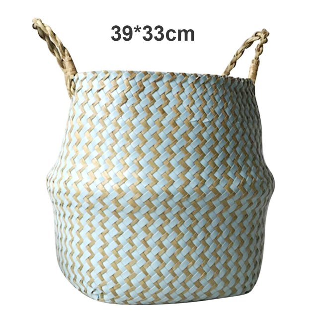 Cestas de almacenamiento de bambú hechas a mano, cesto nórdico plegable, paja para la colada, mimbre, algas marinas, maceta de flores para jardín del vientre