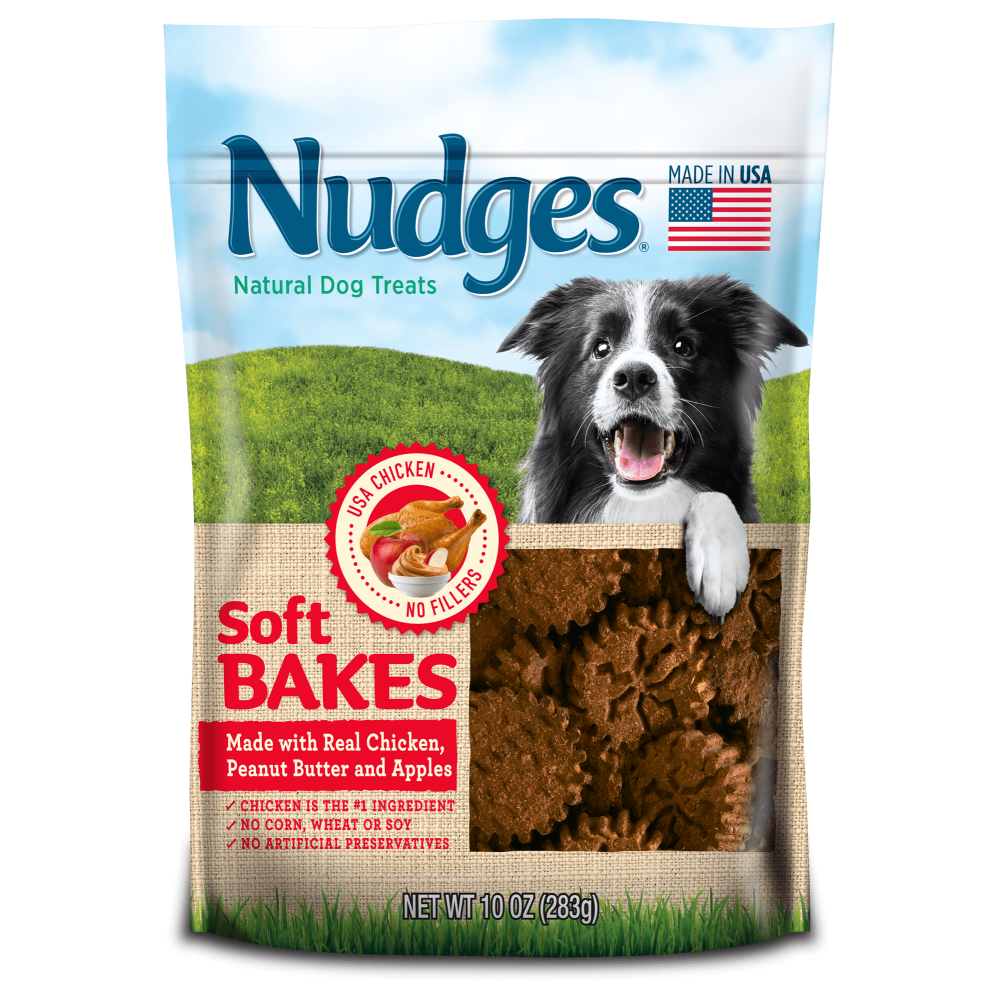 Nudges Soft Bakes with Chicken Dog Treats, Peanut Butter and Apples, 10