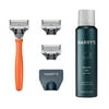 Harry's Razors for Men - Shaving Razors for Men includes a Mens Razor, 3 Razor Blade Refills, Travel Blade Cover, and 4 Oz Shave Gel (Bright Orange)