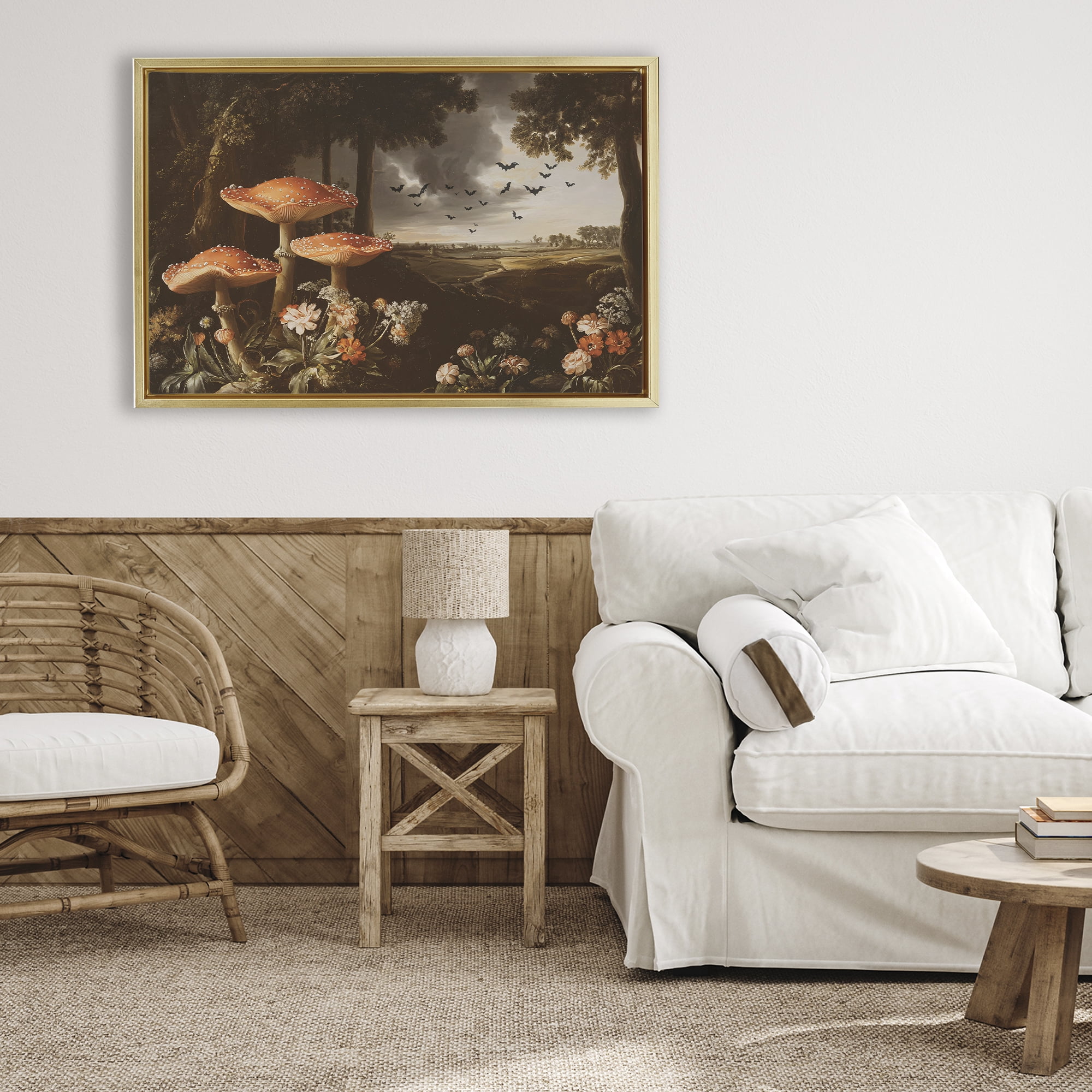 Stupell Industries Bats in Autumn Forest Gold Framed Floater Canvas Wall Art, design by Jacky Ngan
