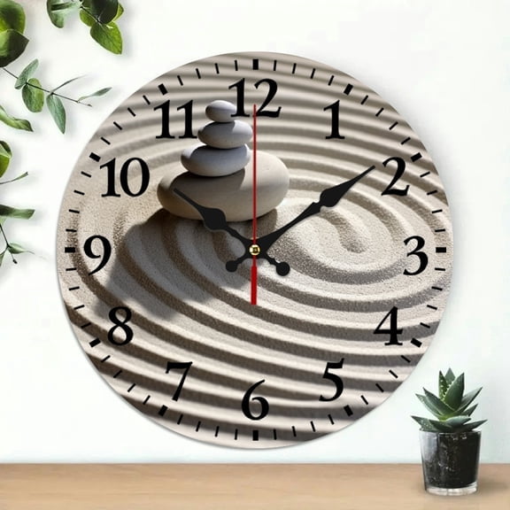 SBEMP Spiral Design Round Wooden Wall Clock for Living Rooms, Kitchens, Dorms - Decorative Wall Art with Silent Movement - 10 Inches 10x10in
