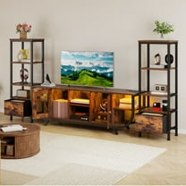 Dextrus TV Stand for TVs up to 65", LED Entertainment Center with Bookshelf & Power Outlet & Fabric Drawer, Brown