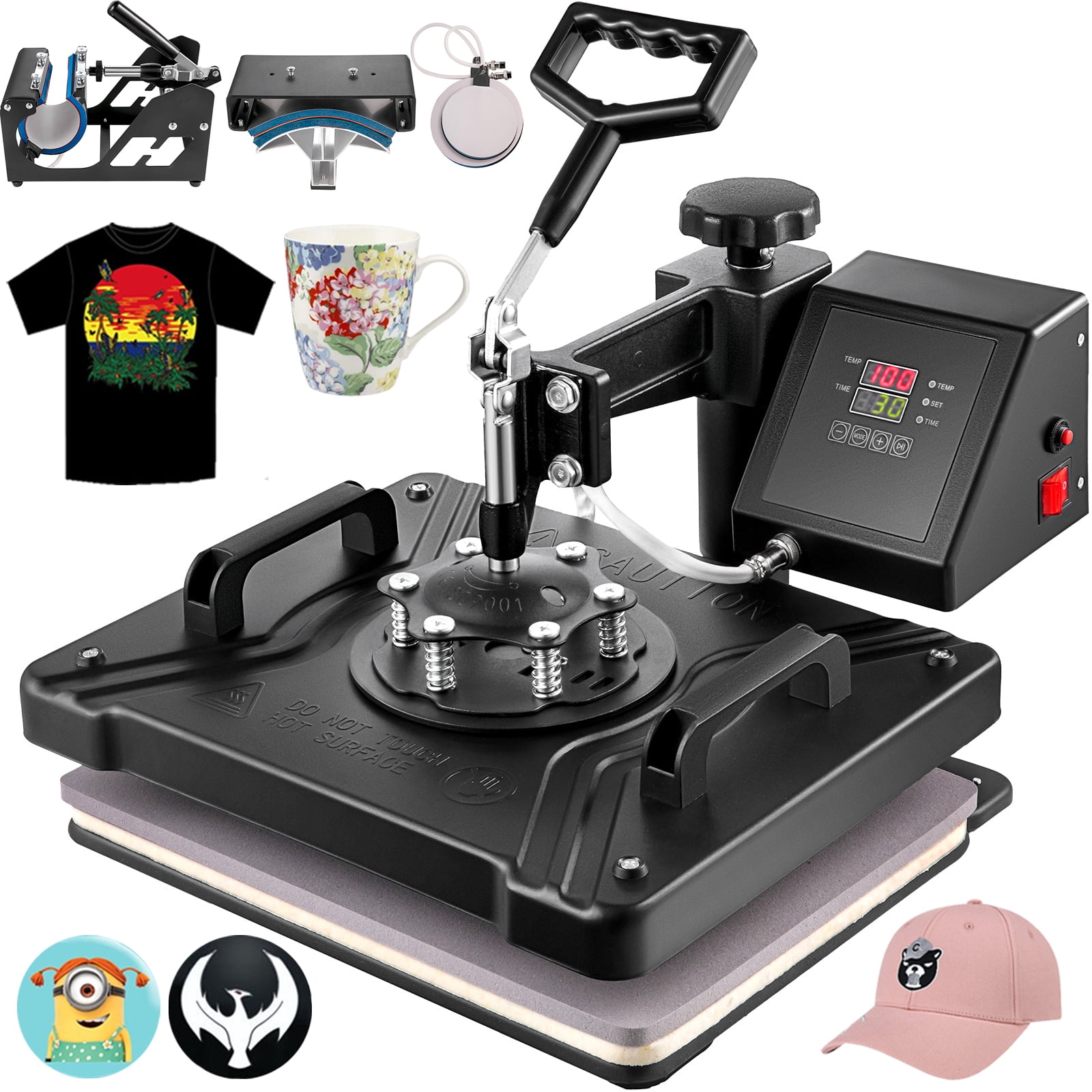 Power Heat Press Machine 12 X 15 Professional Swing Away Heat Transfer 5 in 1 Digital Sublimation 360-Degree Rotation Multifunction Combo for T-Shirt Mugs Hat Plate Cap 