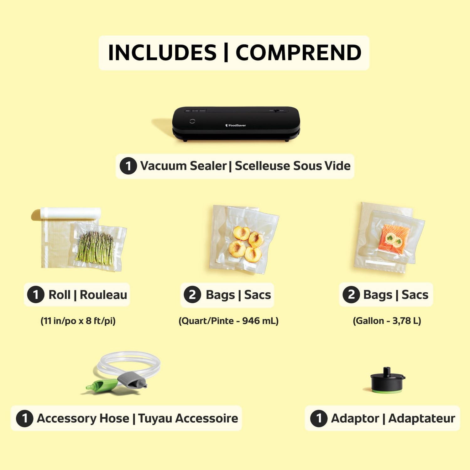 FoodSaver VS1210 Space Saving Vacuum Sealer with 1 Roll and 4 Bags, Black