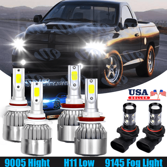 6000K For Dodge Ram 1500 2500 3500 2009-2018 Combo LED Headlight Fog Light Bulbs