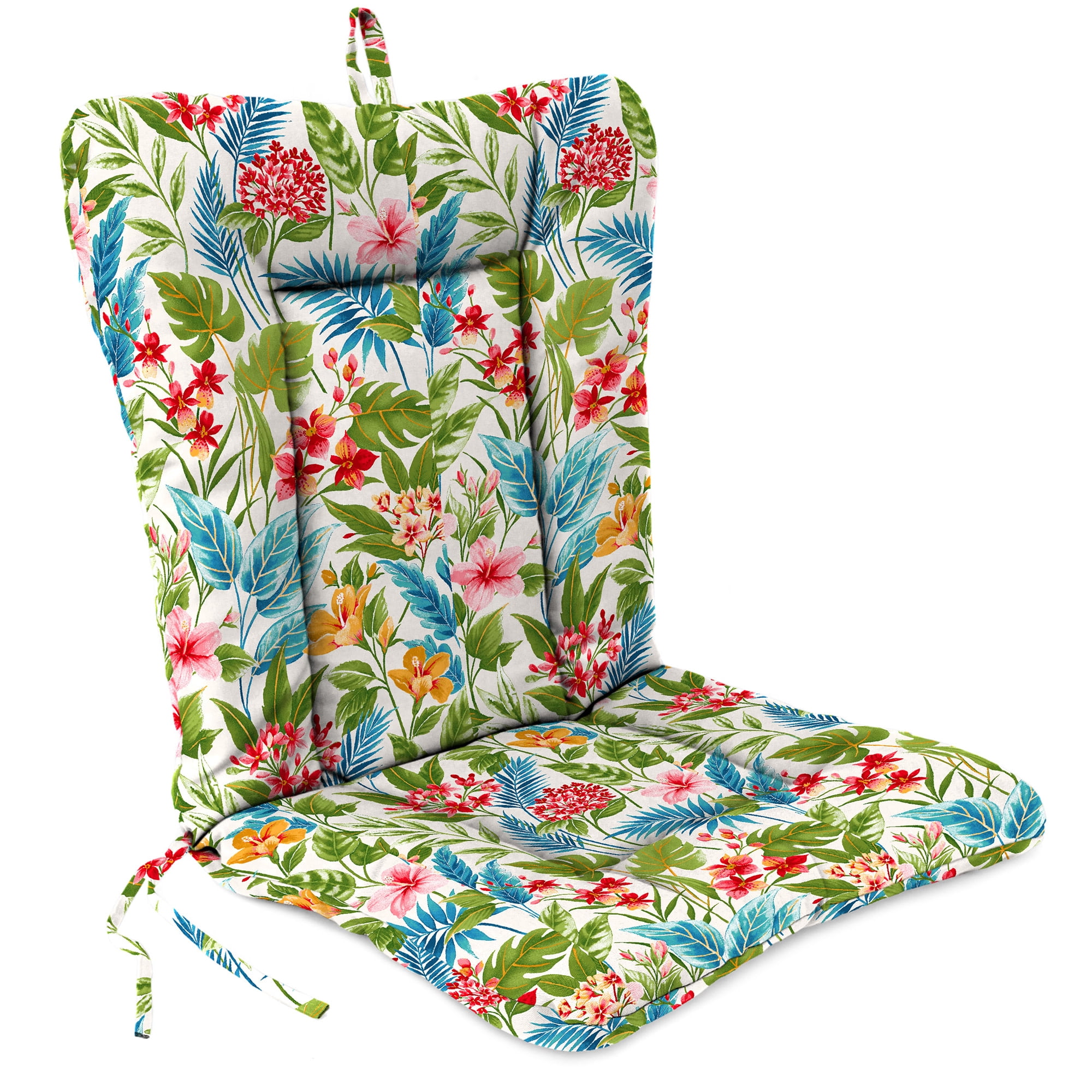 Jordan Manufacturing 38" x 21" Carena Multi White Floral Rectangular Outdoor Wrought Iron Chair Cushion with Ties and Hanger Loop (2 Pack)