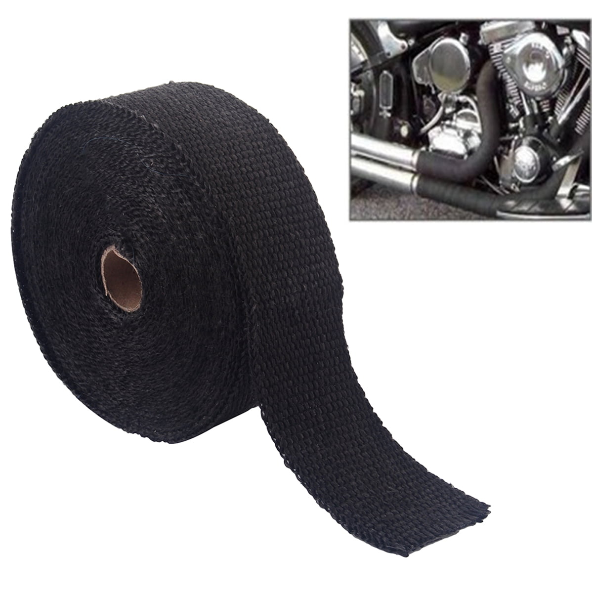 ECCPP Black Exhaust Heat Wrap Roll for Motorcycle Fiberglass Heat Shield Tape with with 10 pcs Stainless Ties