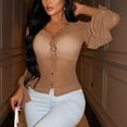 thumbnail image 5 of JSKUMAR Women's Long Sleeve Slim Crop Tops Basic T-Shirts Solid Bodysuit Spring Summer Tee Tops Khaki,XL, 5 of 7