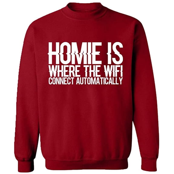 Unisex Crewneck Sweatshirt, Home is Where The Wifi Connect, Slim Fit, Long Sleeve Sweater - Antiquee Cherry Small
