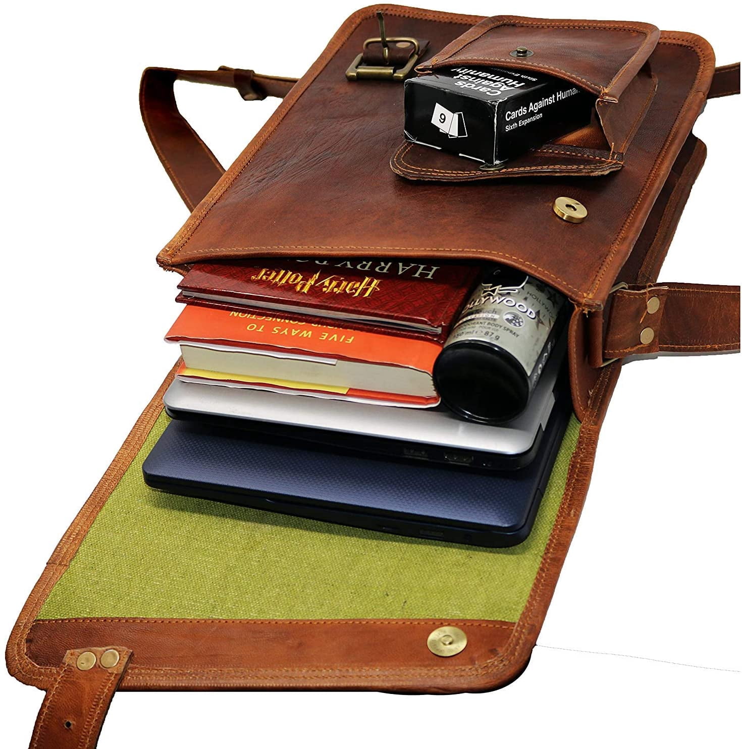 Jaald 13" Leather Satchel Brown Messenger Bag Office Laptop Briefcase for Men Women Cross Body Shoulder Side Purse Travel Work Bag Gift