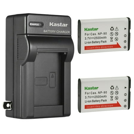 Kastar 2-Pack Battery and AC Wall Charger Replacement for Casio NP-90 NP-90DBA BC-90L Casio Exilim EX-FH100 EX-FH100BK Exilim EX-H10 Exilim EX-H15 Exilim EX-H20 EX-H20G EX-H20GBK EX-H20GSR
