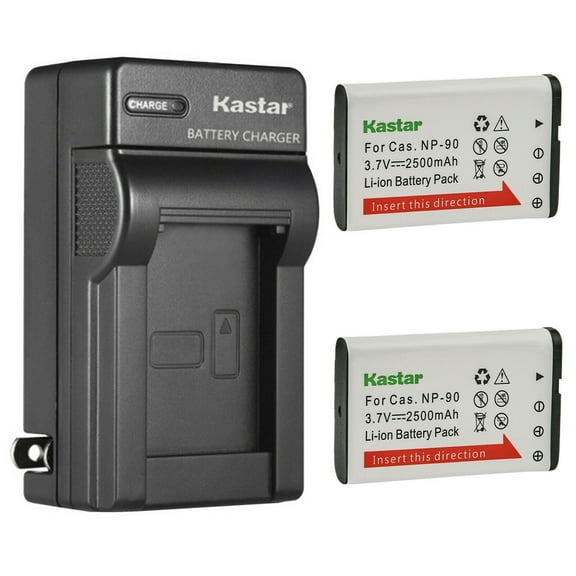Kastar 2-Pack Battery and AC Wall Charger Replacement for Casio NP-90 NP-90DBA BC-90L, Casio Exilim EX-FH100, EX-FH100BK, Exilim EX-H10, Exilim EX-H15, Exilim EX-H20, EX-H20G, EX-H20GBK, EX-H20GSR