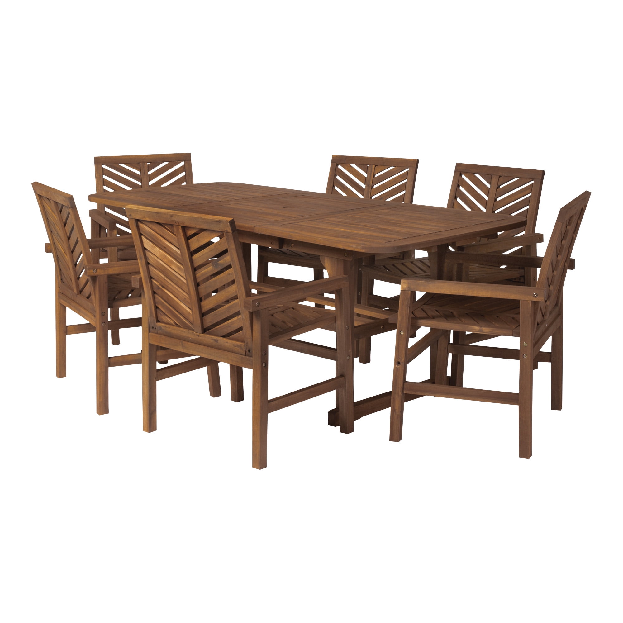 Walker Edison Dark Brown Chevron 7-Piece Wood Outdoor Patio Dining Set