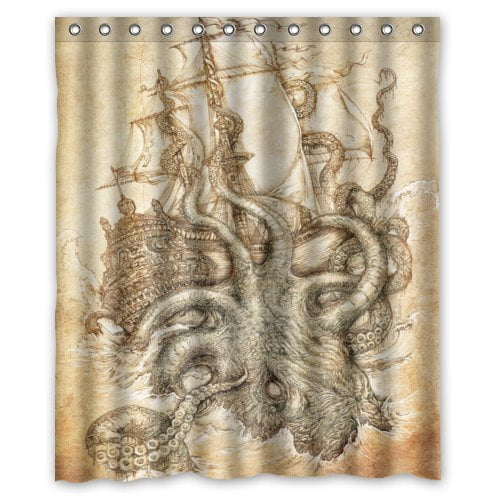 MOHome Octopus and Ship Shower Curtain Waterproof MOHome Octopus and Ship Shower Curtain Waterproof
