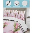 thumbnail image 3 of Twin XL Quilt Bedding Set, Pink Tulip Reversible Summer Quilt 3 Pieces, Spring Botanical Flowers Floral Branches Lightweight Bedspreads Coverlets with 2 Pillow Shams for All Seasons, 3 of 5
