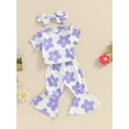 thumbnail image 3 of CIYCuIT Baby Girls Cute Long Pants Sets 6M 12M 18M 24M Floral Print Short Sleeve Romper + Flare Pants + Bow Headband 3Pcs Infant Toddler Casual Summer 3Pcs Outfits, 3 of 9