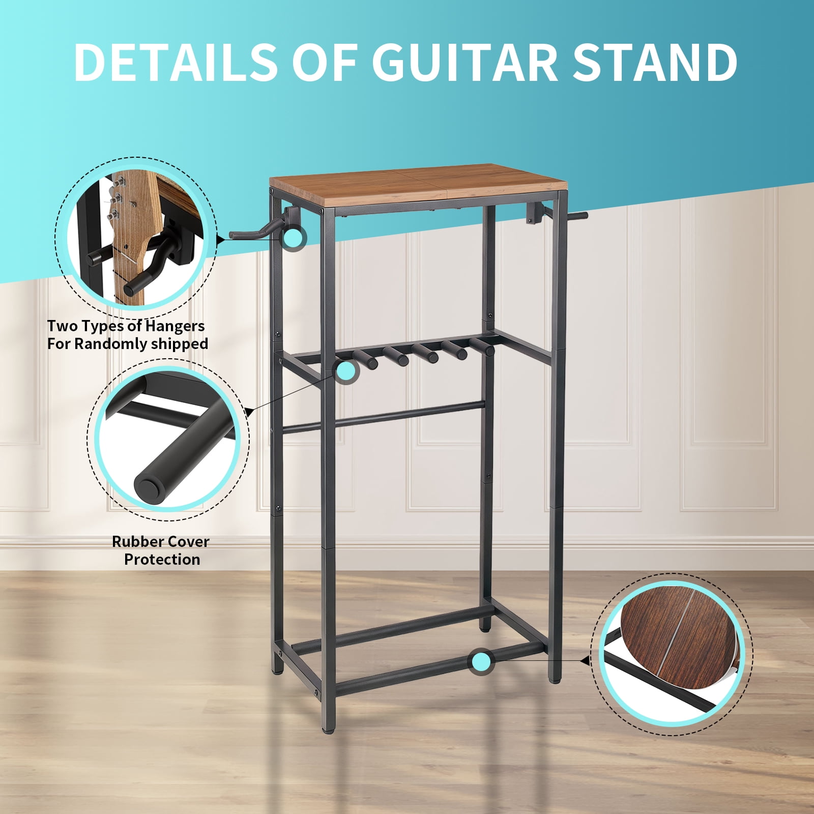 stusgo Multi Guitar Rack,Multi Instrument Guitar Stand for 7 Guitars,Guitars Display Rack with 2 Guitar Holders for Home,Stage,Studio, Brown