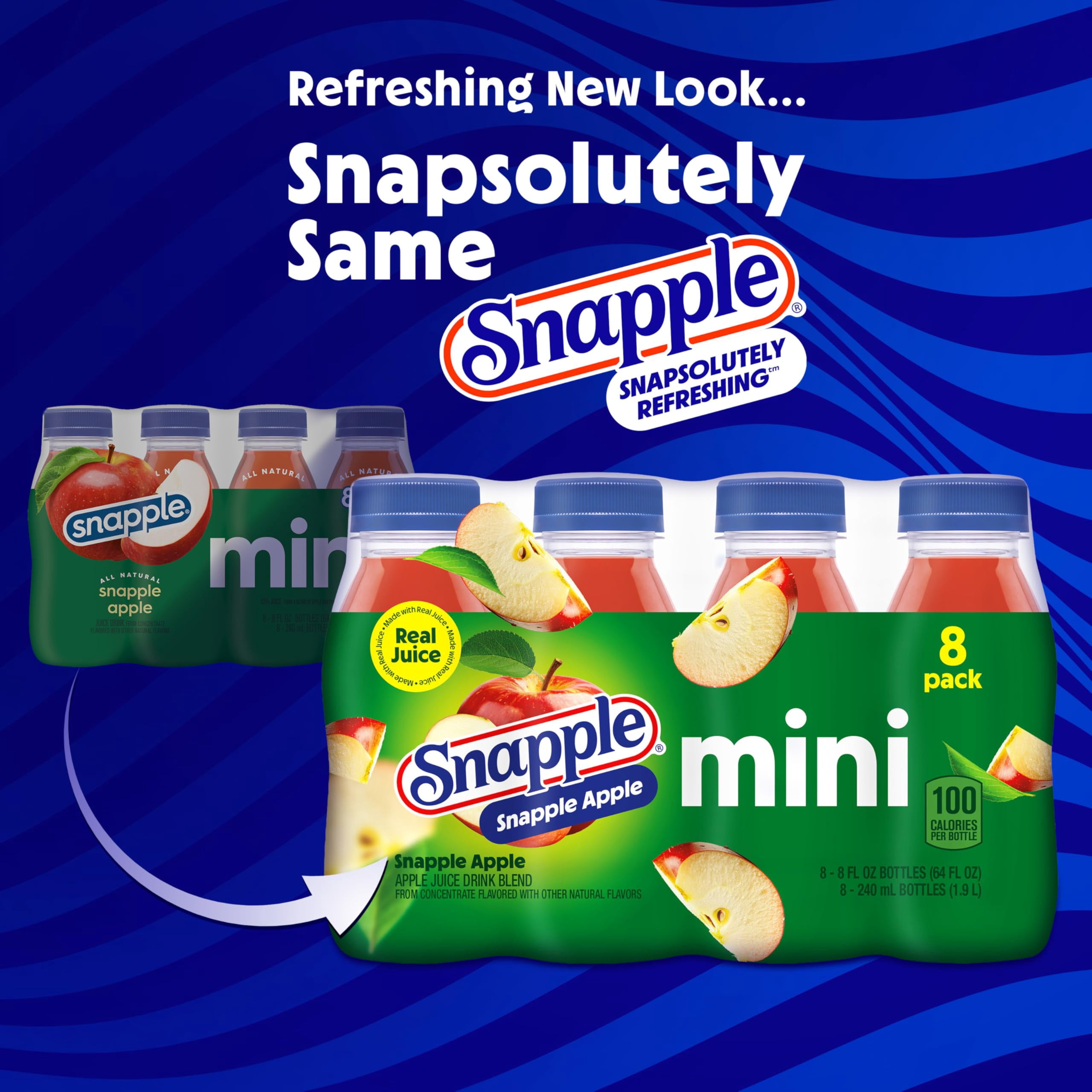 2 Pack | Snapple Apple Juice Drink, 8 Fl Oz Mini Bottle, 16 Pack (2 Packs Of 8) & 3x Disposable Cup