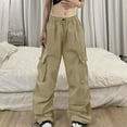 thumbnail image 2 of UJNDER Women's Summer Cargo Parachute Pants Loose Fit Street Style with Pockets Khaki S, 2 of 8