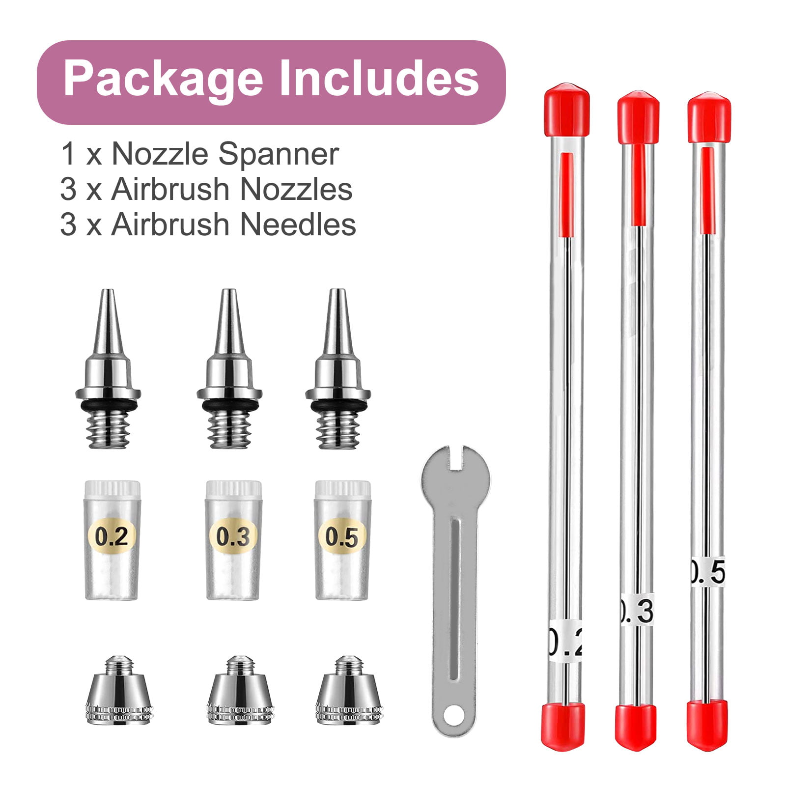 6Pc 0.2/0.3/0.5mm Airbrush Nozzle Needle Replacement Kit For Airbrushe Spray Gun