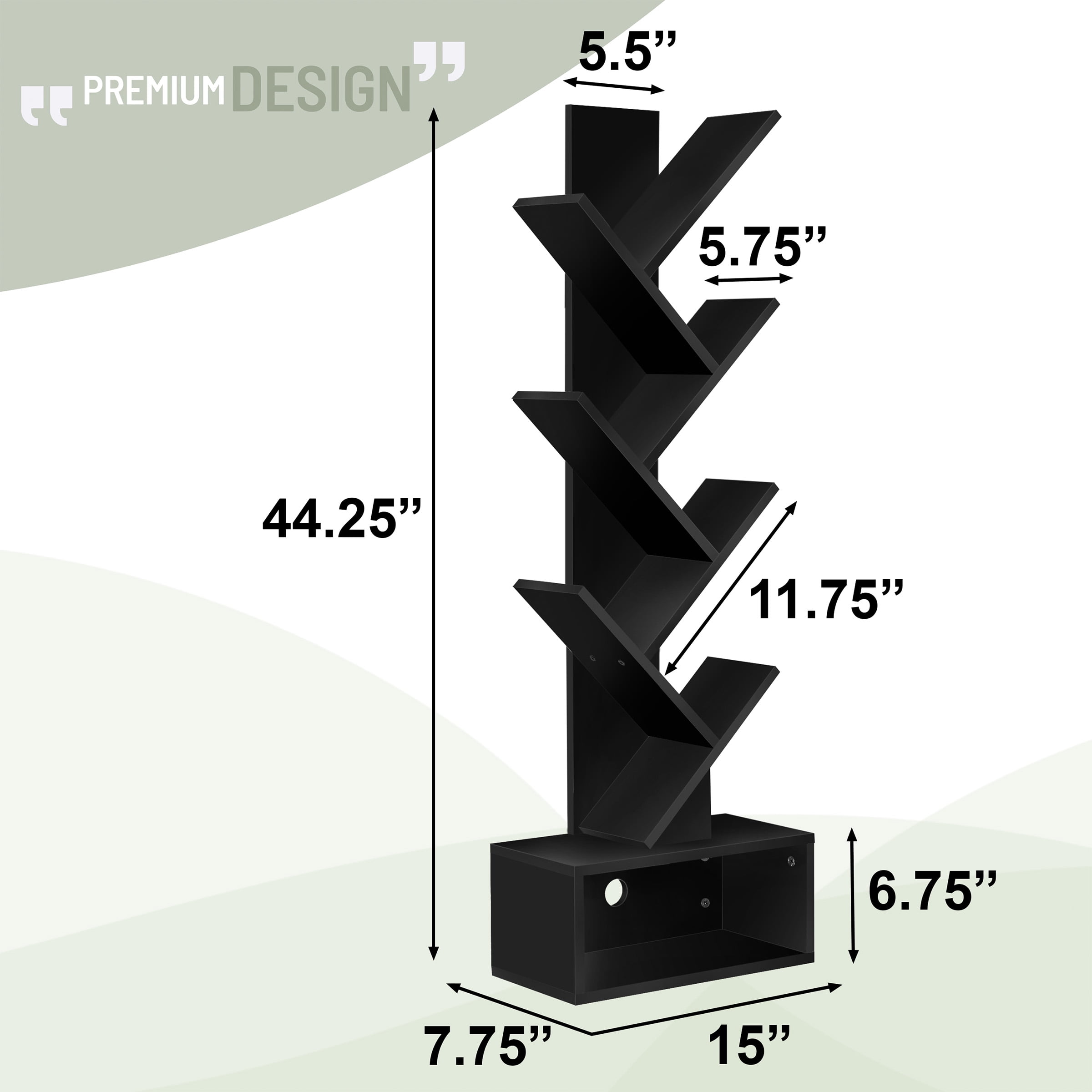 Sorbus Modern Tree Bookshelf – 7-Tier Zigzag Bookcase with Drawer