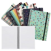 6 Pack 5x7 Spiral Notebooks with Pocket - Small Lined Journals with Elastic Closure for School, Work (6 Designs)