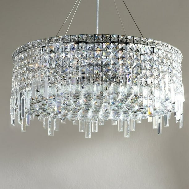 Brilliance Lighting And Chandeliers Glam Art Deco Style 12 Light 24 In Chrome Finish Crystal Round Flush Mount Chandelier Large Com Chandeliers Glam Art Deco Style, Crystal Glass 5 Light Luxury Chandelier Chrome Ceiling Fixture Glam