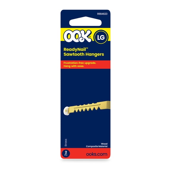 Ook Sawtooth Picture Hangers, Large Mirror Hangers, Steel, Brass, Gold, 2 pack