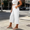 thumbnail image 5 of SwiftWear Women's Cotton Drawstring Capri Pants High Waisted Wide Leg Loose Fit Casual Summer Trousers with Side Pockets Elastic Back Waist for Beach Daily​, 5 of 8