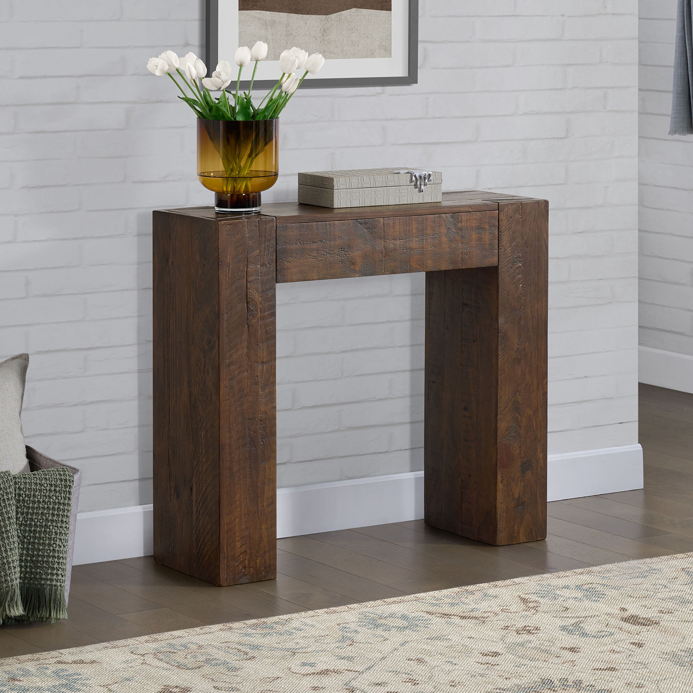 Alaterre Furniture Stockyard Solid Wood Console Table - 36in Modern Farmhouse Entryway Table, Brown