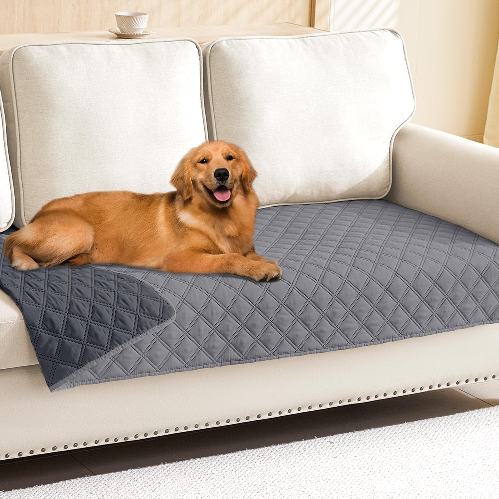 Smiry Waterproof Pet Couch Covers, Washable Dog Blankets for Couch & Bed, Reversible Sofa Cover for Living Room (30x70 Inch, Grey/Dark Grey)