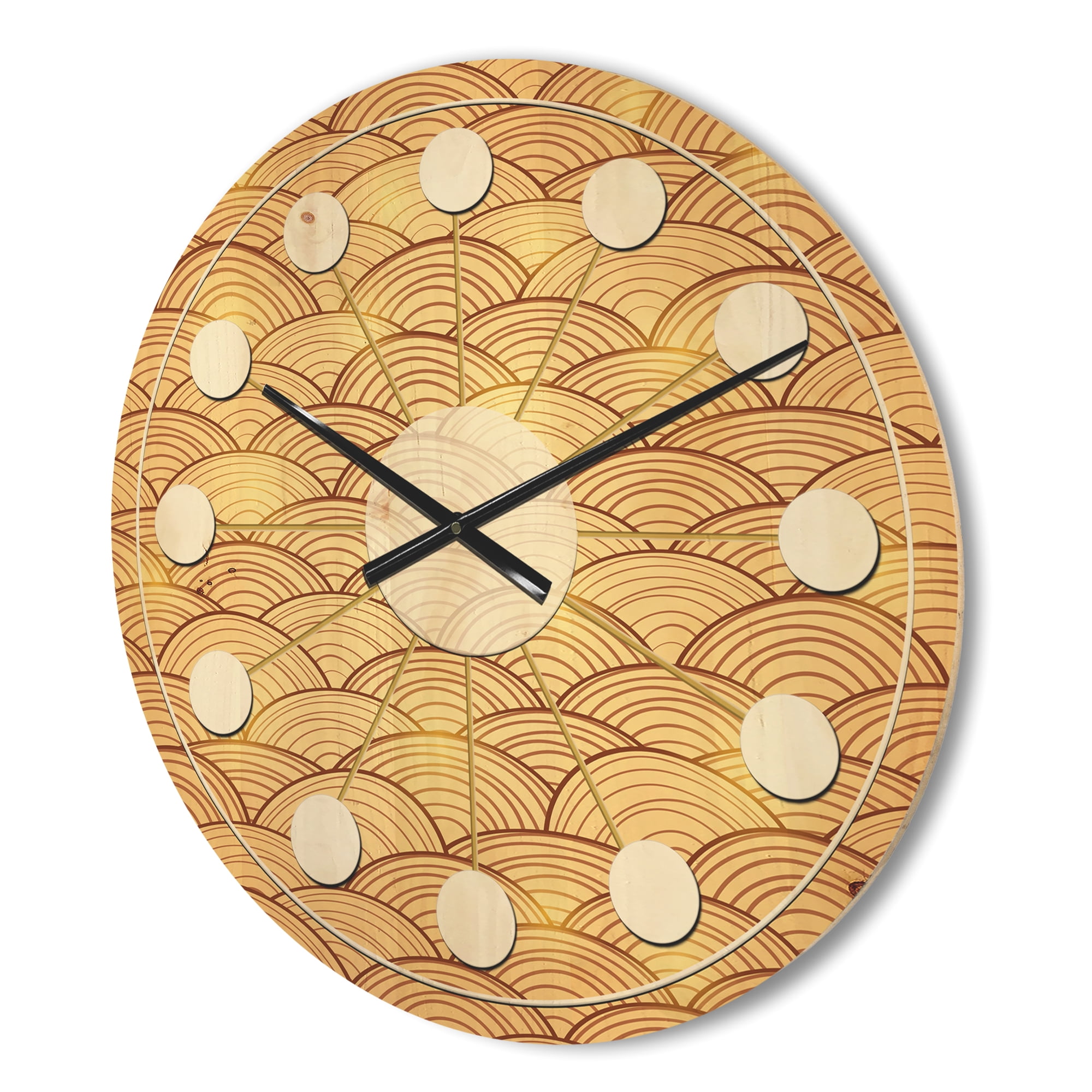 Designart 'Retro Golden Clouds In The Sky' Mid-Century Modern Wood Wall Clock