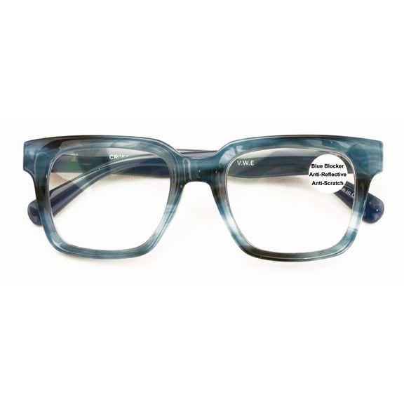 Large Square Oversized Anti Blue Blocker Reading Glasses - UV Protection Clear Lens AR Coating Reader Unisex CR05AB 2.00