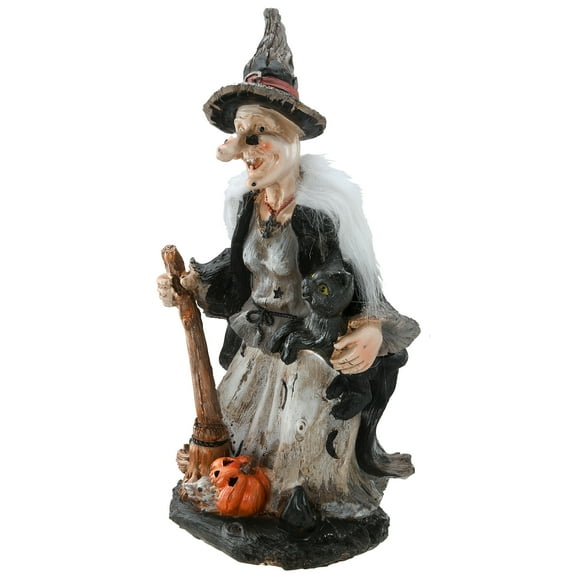 National Tree Company Halloween Decoration, Black, Witch with Black Cat, 15 Inch