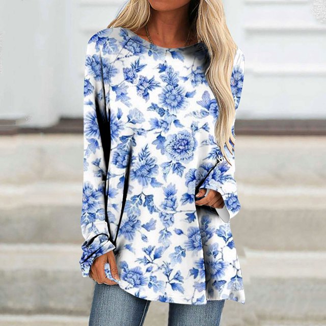 Ichuanyi liquidación mujer casual casero de manga completa tops de cuello redondo de blusa holgazan ICHUANYI WER2023082208434