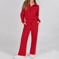 thumbnail image 5 of Mohiass Women's 2 Piece Lounge Sets Long Sleeve Half Zip Sweatshirts Wide Leg Drawstring Elastic Waist Pants Casual Tracksuit Red M, 5 of 6