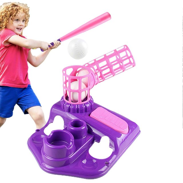 Pitching Machine Multifunctional Kids Baseball Trainer Outdoor Jug Game for Beginners Backyard Training Sports Set Purple 937G