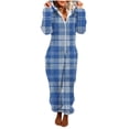 thumbnail image 3 of Women's Long Sleeve Hooded Jumpsuit Pajamas Sleepwear Romper, Winter Warm Fleece Loungewear Set with Print, Casual Comfy Homewear Sleepwear Outfit for Women | CSEONE,Blue XL, 3 of 9