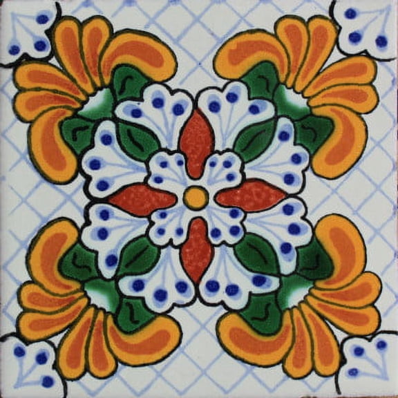 4.2x4.2 Blossom Talavera Mexican Tile, Set of 9 pcs