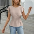 thumbnail image 2 of Kaemgyyd Womens Summer Tops Dressy Casual Ruffle Short Sleeve Blouses Trendy Business Office Crew Neck Smocked Shirts, 2 of 4