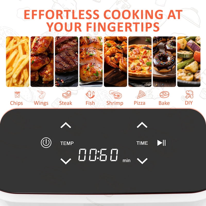 Parcus See-Through Window 3qt Air Fryer – 1500W Digital Touchscreen, 8 Cooking Modes, 60-Min Countdown Timer, Safety Auto Shut-off, Effortless-Clean Nonstick Basket, Up to 400°F – White