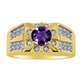 thumbnail image 1 of RYLOS Men's Rings Yellow Gold Plated Silver Designer Starburst 7MM Round Gemstone & Diamond Ring Amethyst February  Size 10, 1 of 7