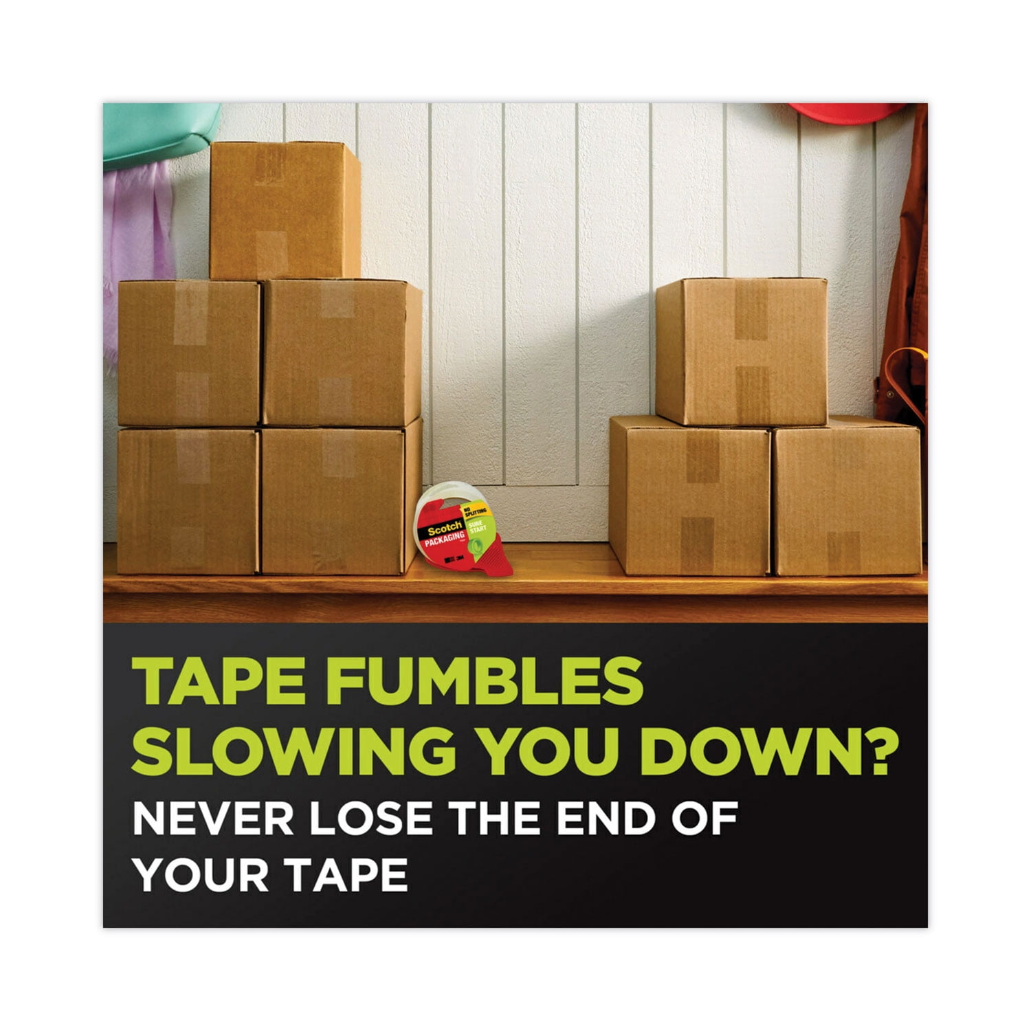 Scotch Sure Start Packaging Tape, 3" Core, 1.88" x 54.6 yds, Clear, 6/Pack
