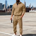 thumbnail image 3 of Men's Casual Heavy-duty Fleece Loose Stand-up Collar Sweatshirt and Pants Set, Color-matched for Workwear Winter Sports and Outdoor Adventures,Camel,3XL, 3 of 9